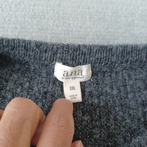 A.N.A. A New Approach Sweater Women XXL Gray Rhinestone Ribbed Knit Casual - Picture 3 of 9